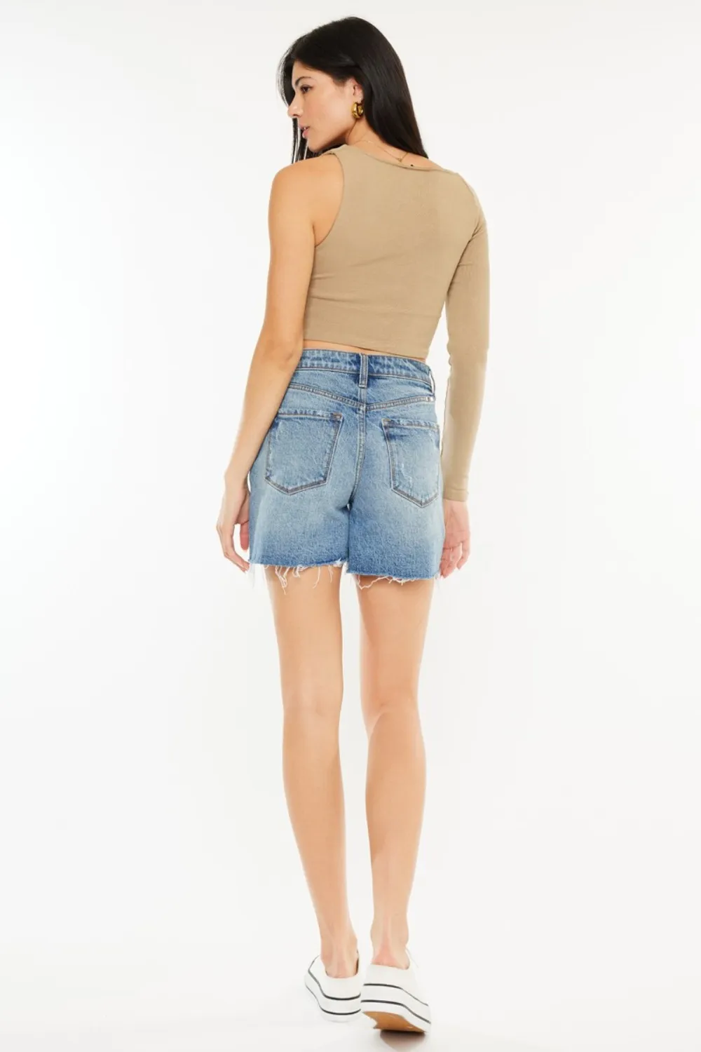 Full Size Raw Hem High Waist Denim Shorts, image 2
