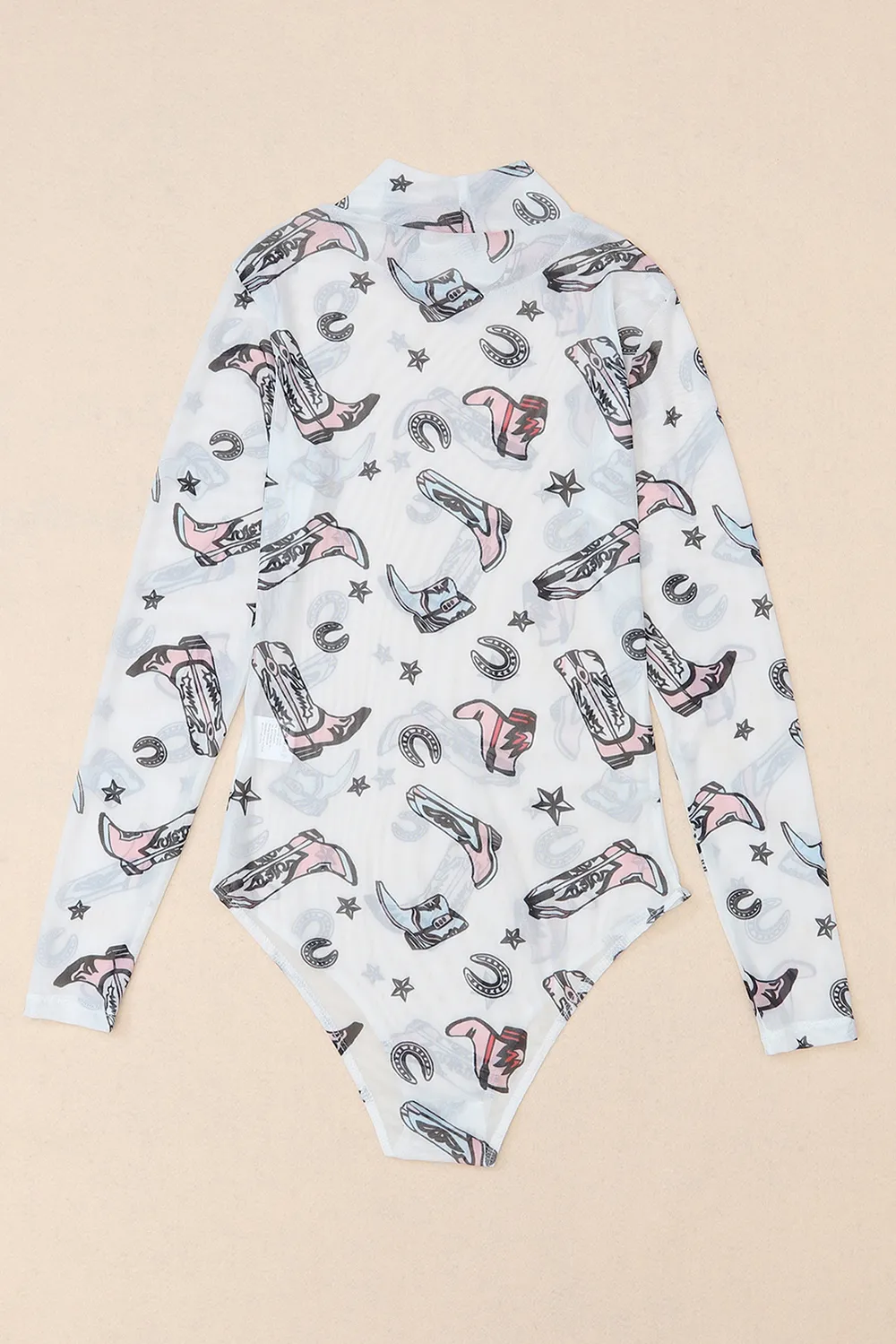 Printed Mock Neck Long Sleeve Bodysuit, image 17