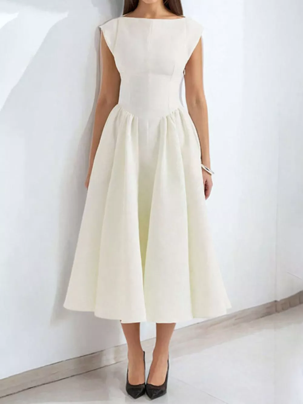 Cap Sleeve A-Line Midi Dress, image 3