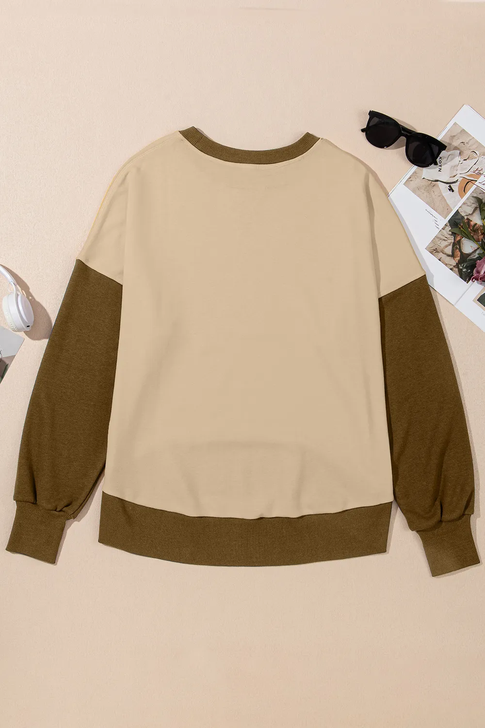 Contrast Round Neck Long Sleeve Sweatshirt, image 2