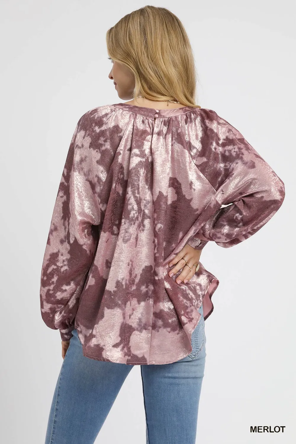 Metallic Fabric Blouse with Balloon Sleeves, image 2