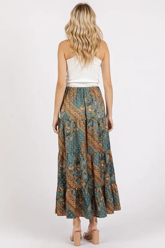 Paisley Patchwork Print Satin Maxi Skirt, image 4