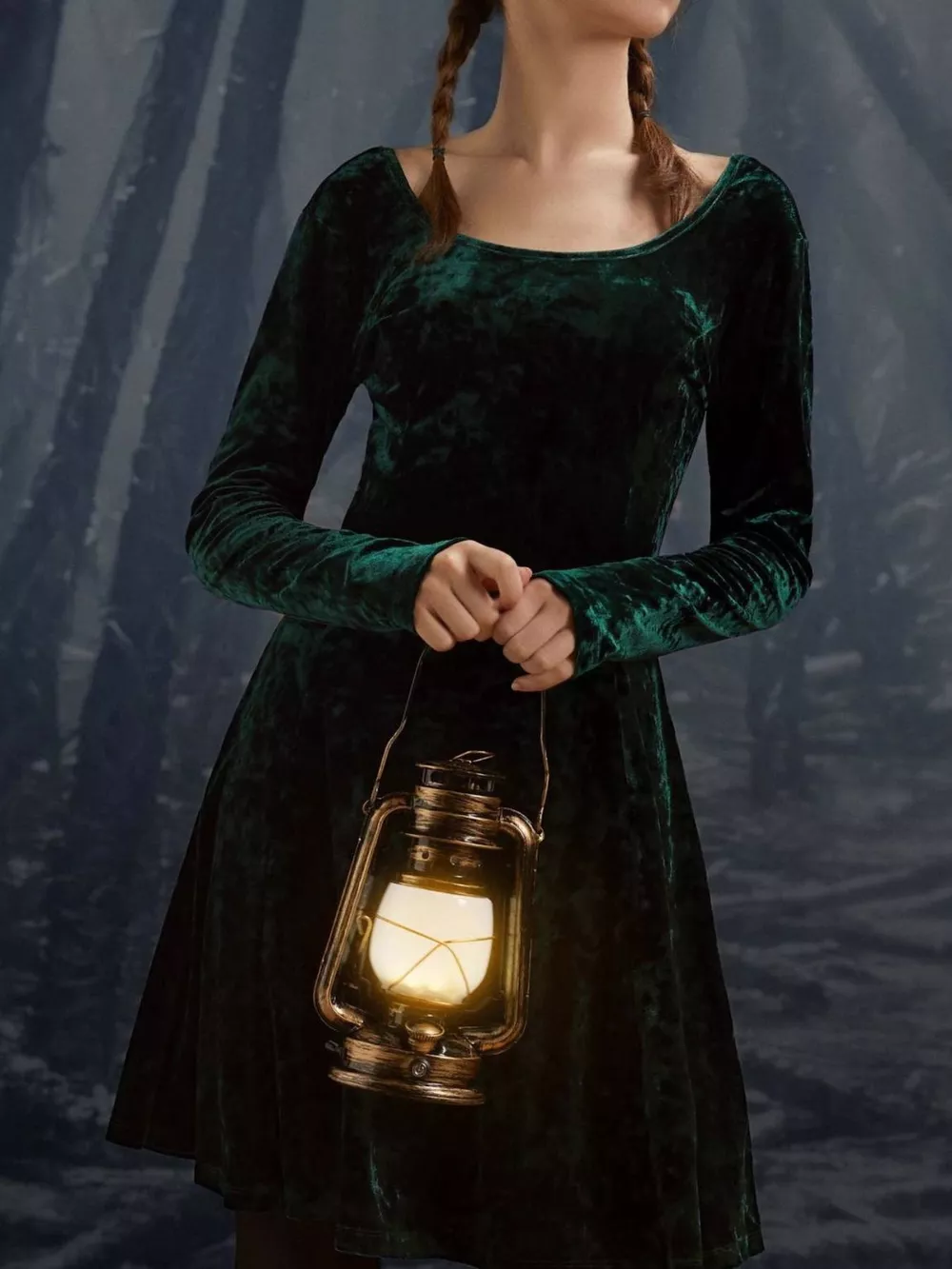 Velvet Round Neck Long Sleeve Dress, image 5