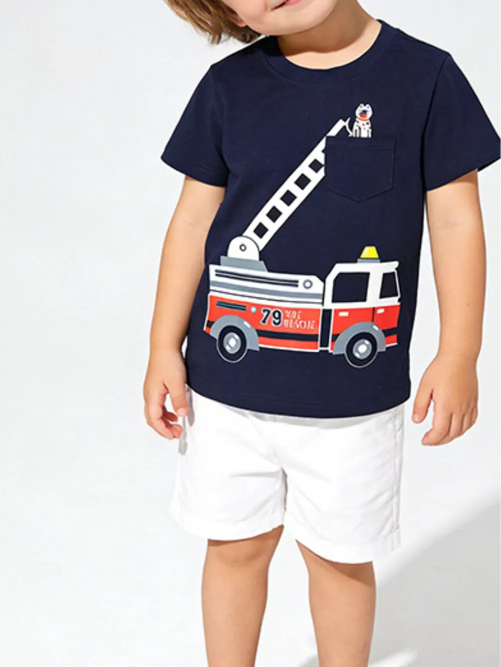 Children's Fire Truck Graphic Crew Neck T-Shirt, image 2