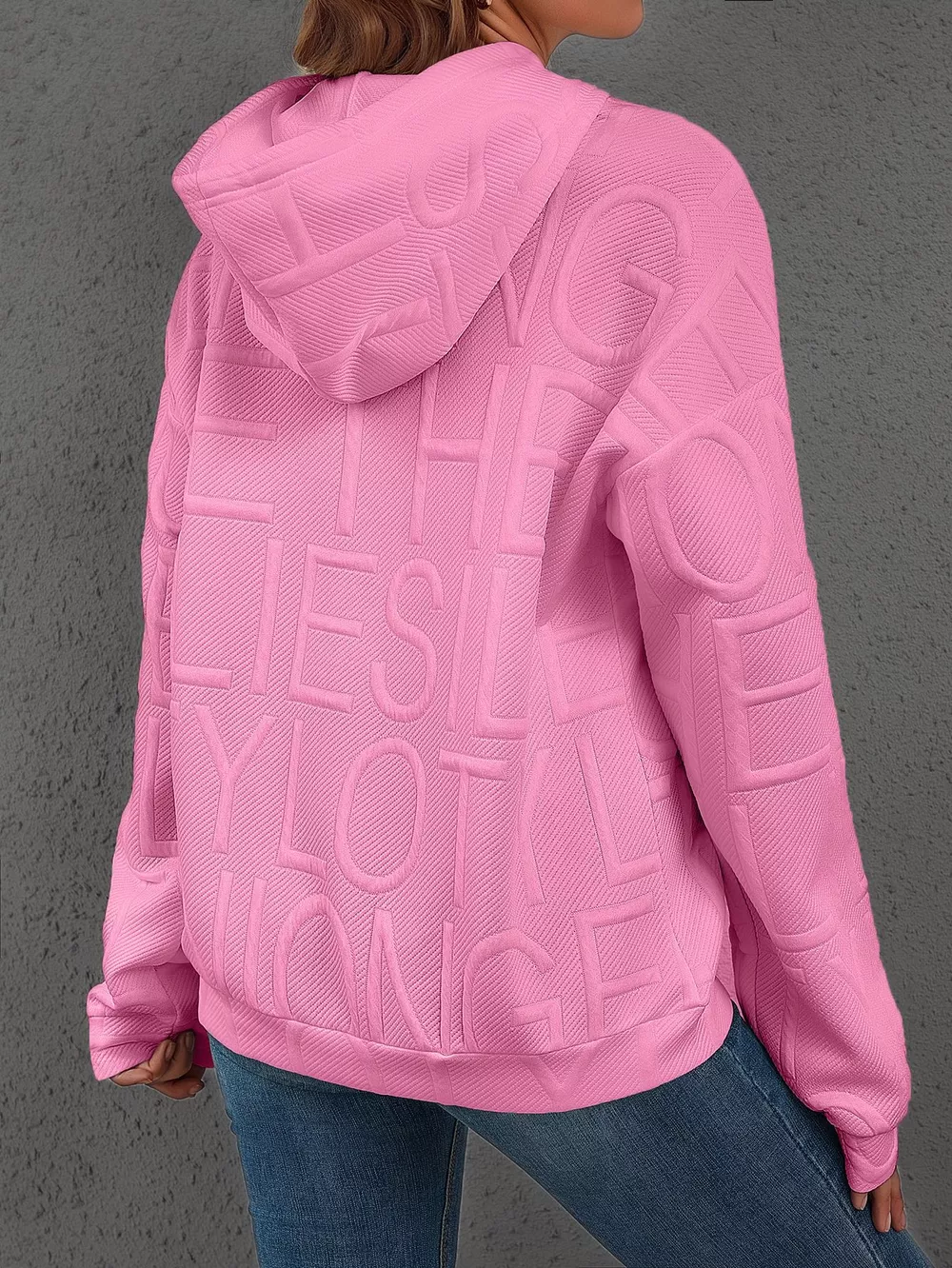 Full Size Textured Embossed Long Sleeve Hoodie Plus Size, image 17