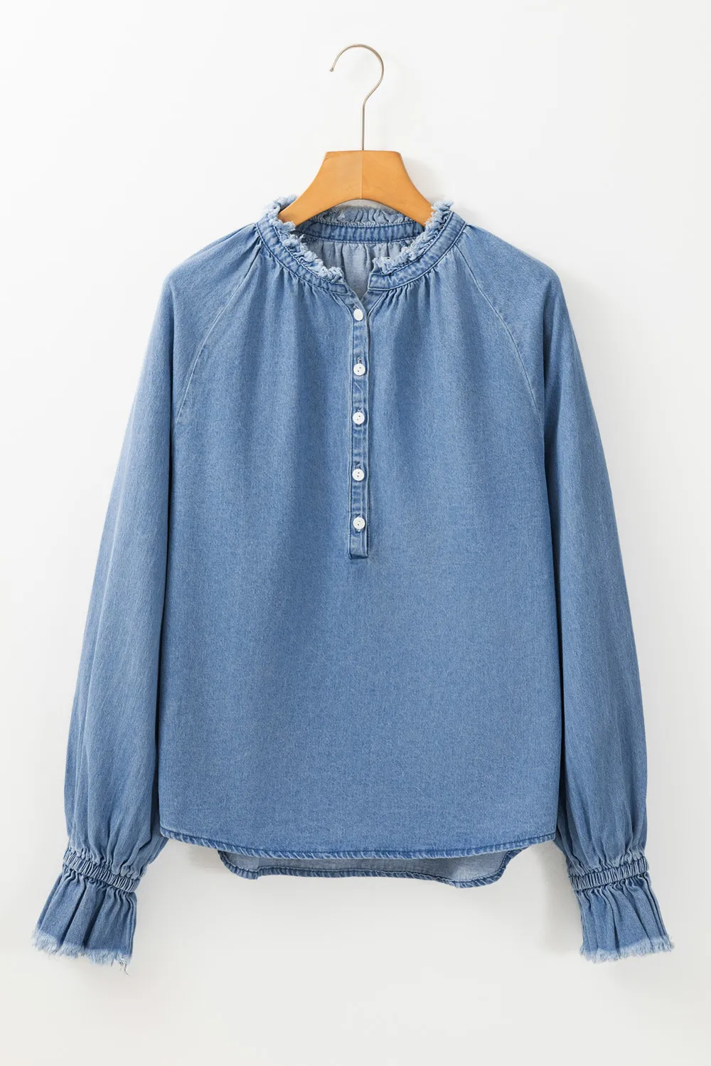 Half Button Long Sleeve Denim Top, image 4