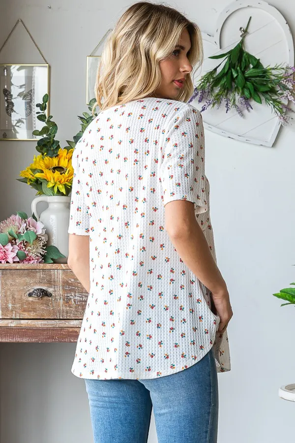 Full Size Crisscross Ditsy Floral Babydoll Top Plus Size, image 3