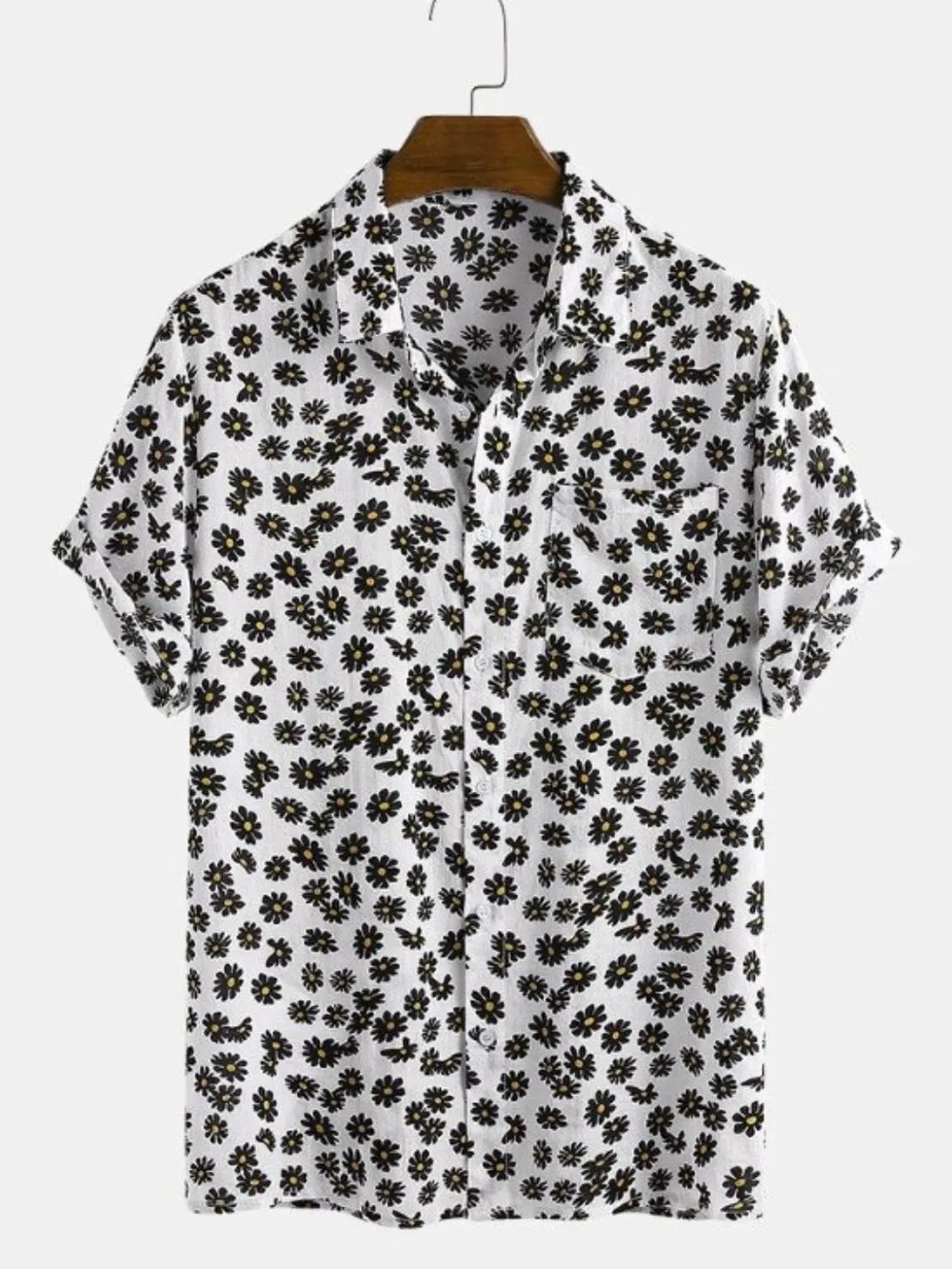 Men's Full Size Daisy Print Button Up Shirt Plus Size