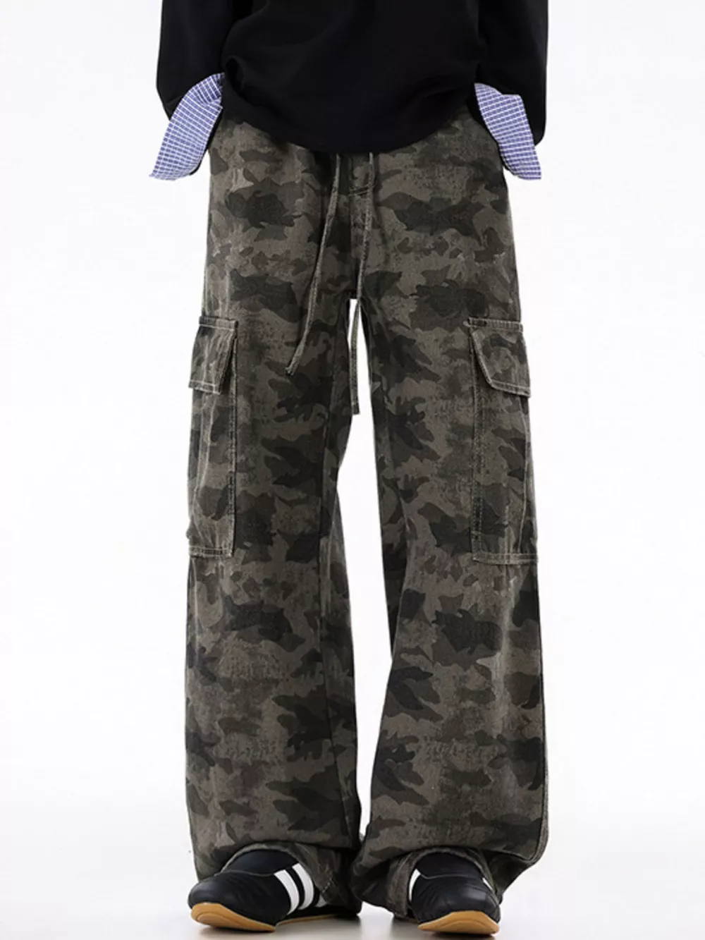 Men's Plus Size Drawstring Camouflage Wide Leg Pants