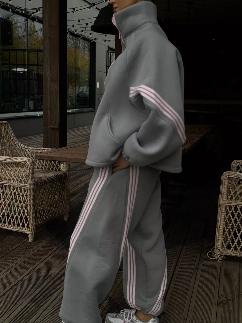 Contrast Striped Zip Up Top and Pants Set, image 11
