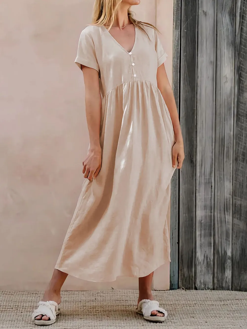 V-Neck Short Sleeve Midi Dress, image 5