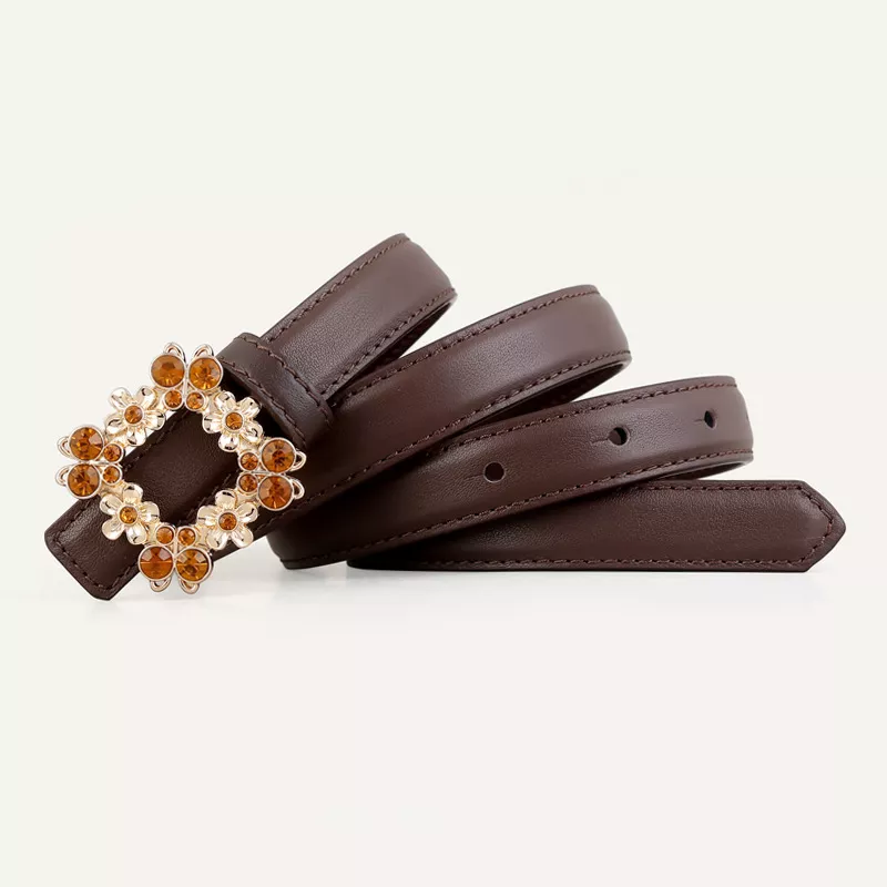 Rhinestone Buckle Leather Belt, image 4
