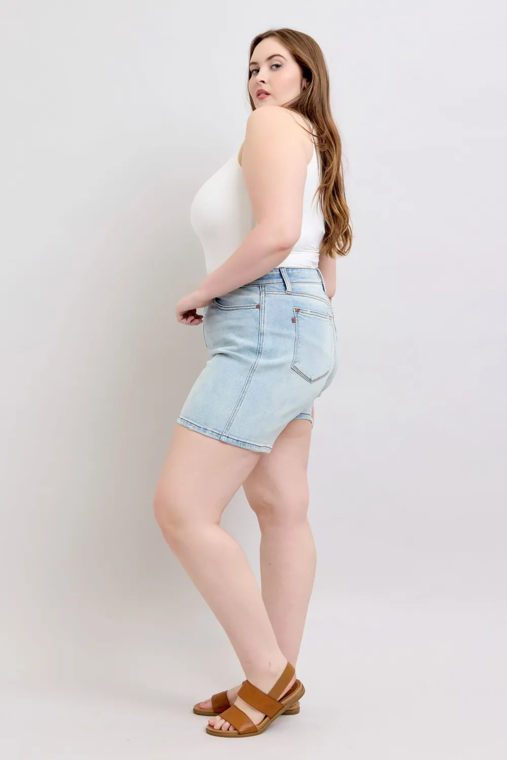 Full Size 2 Button Denim Shorts with Pockets Plus Size, image 17