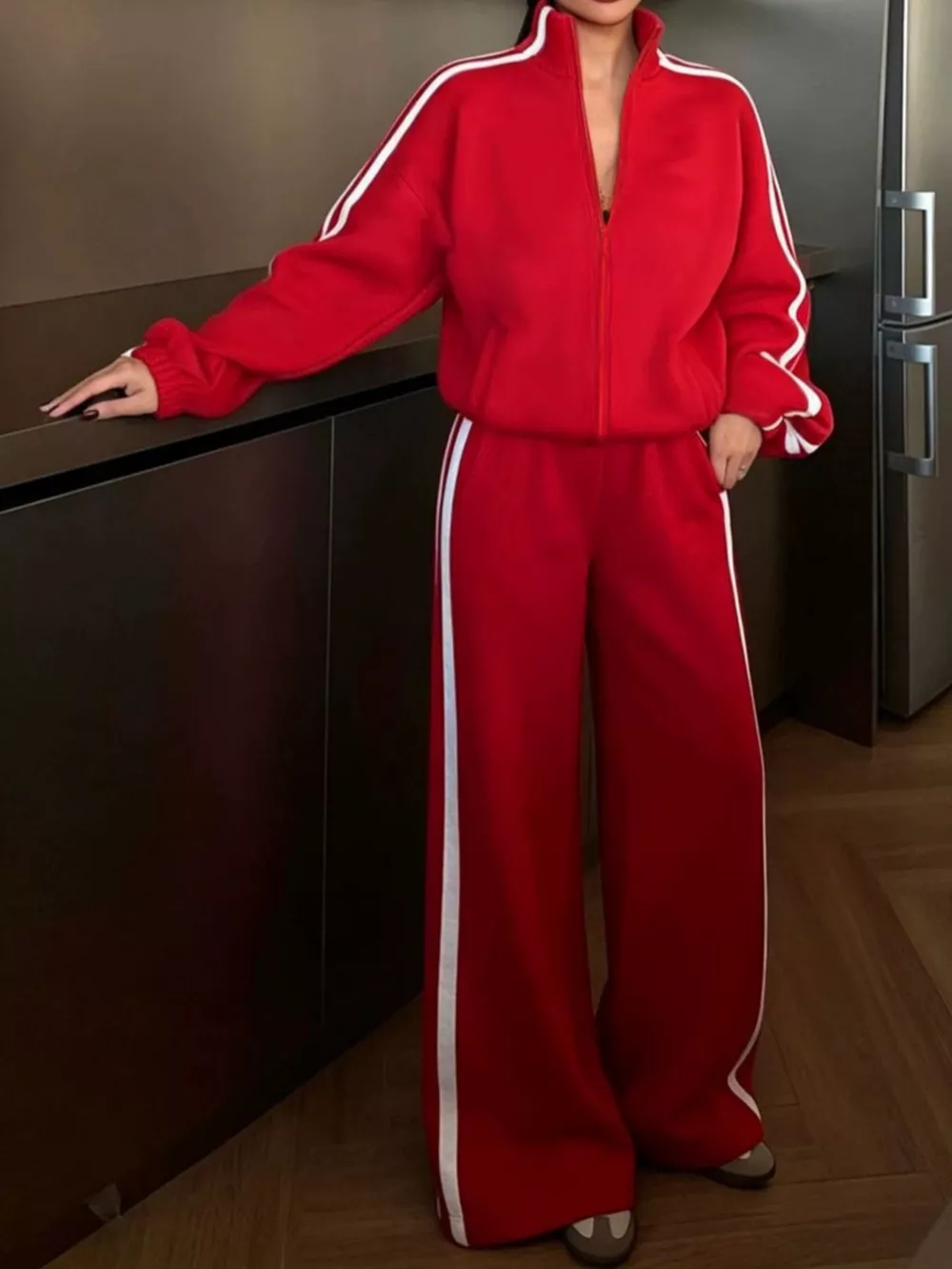Side Stripes Zip Up Top and Pants Set, image 3