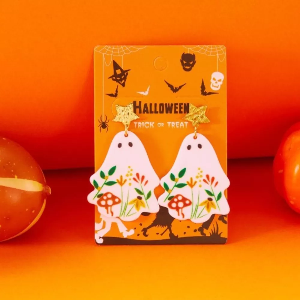Whimsical Ghost Earrings with Floral Design, image 4