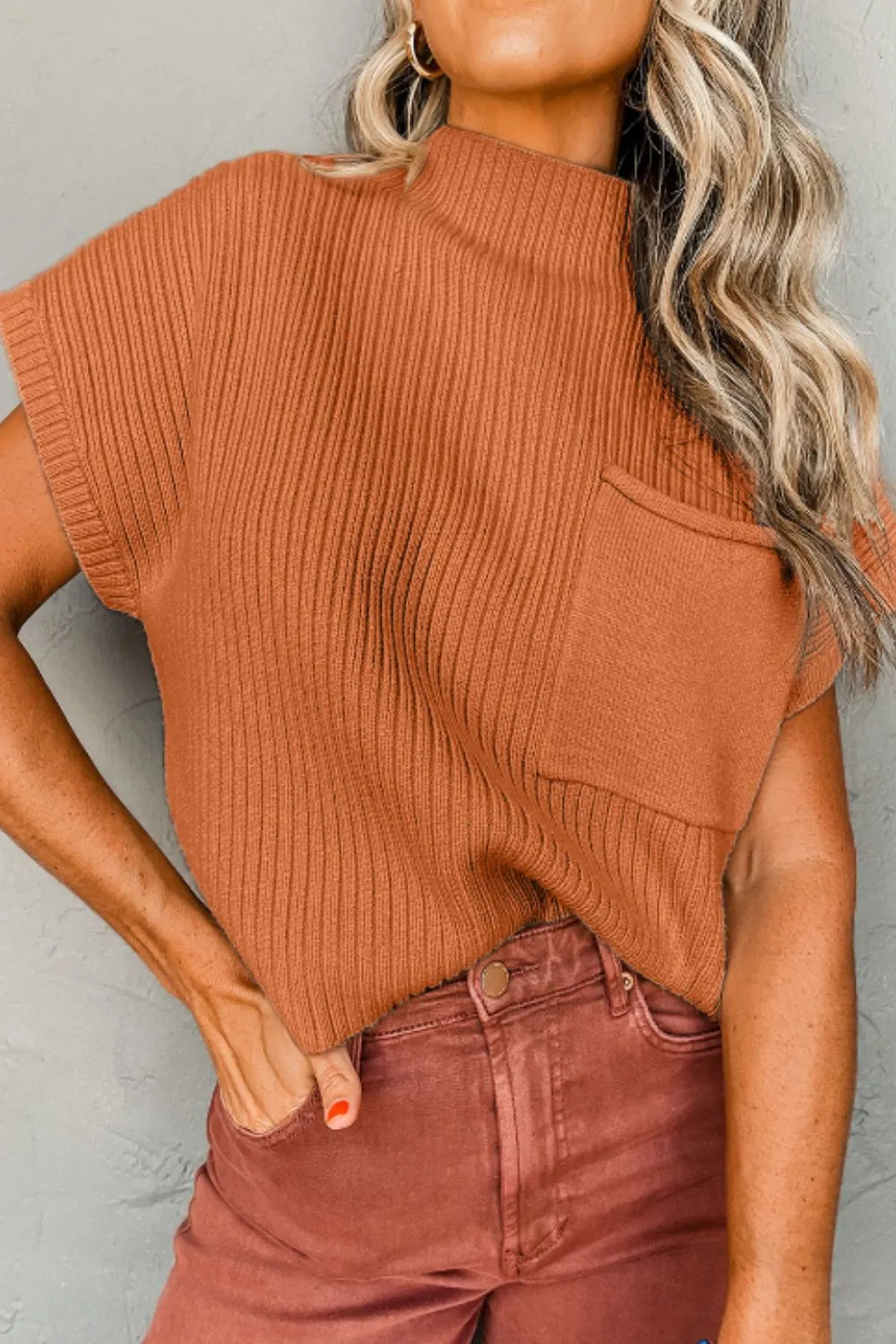 Mock Neck Sweater Vest with Chest Pocket, image 11