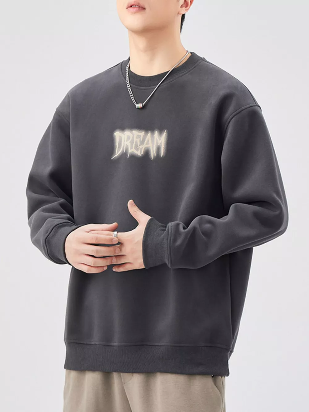 Men's Plus Size Crew Neck Dropped Shoulder Sweatshirt, image 11