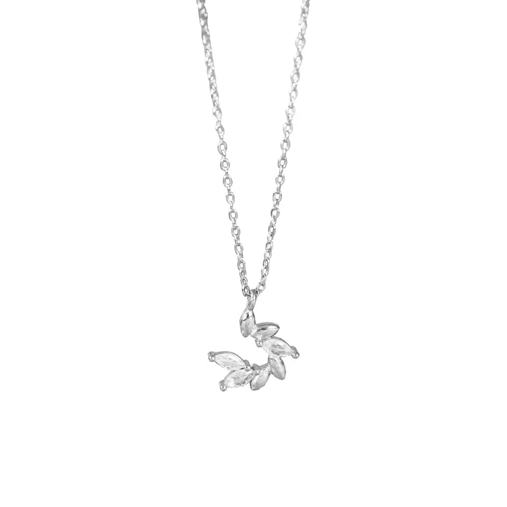 925 Sterling Silver Zircon Leaf Pendant Necklace, image 9
