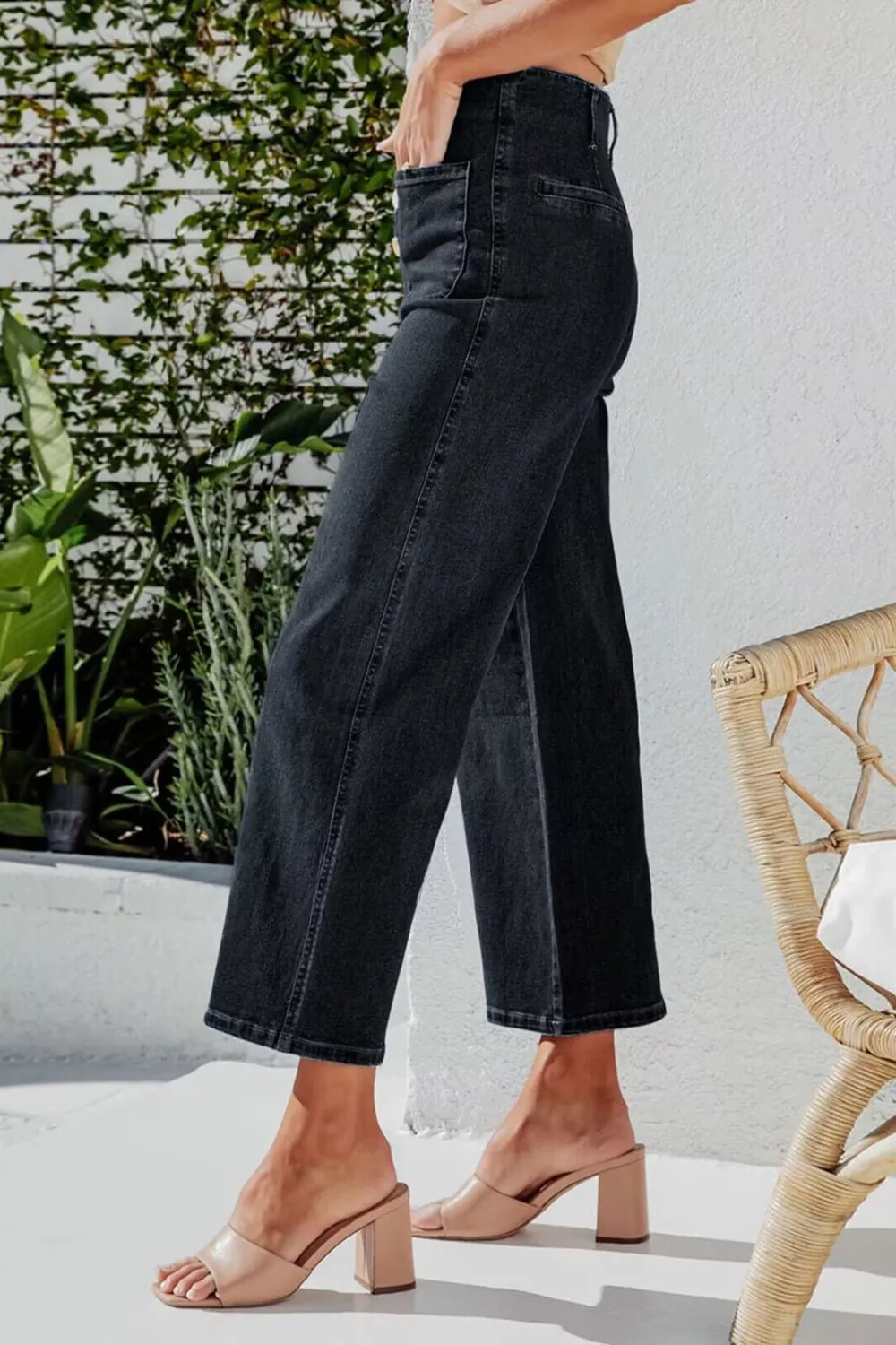 Button Fly Cropped Wide Leg Jeans, image 11