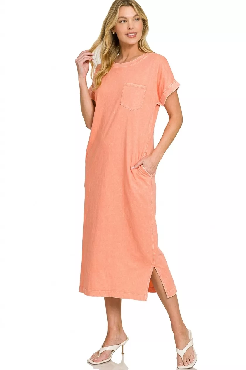 Washed Exposed Seam Short Sleeve T-Shirt Dress, image 3