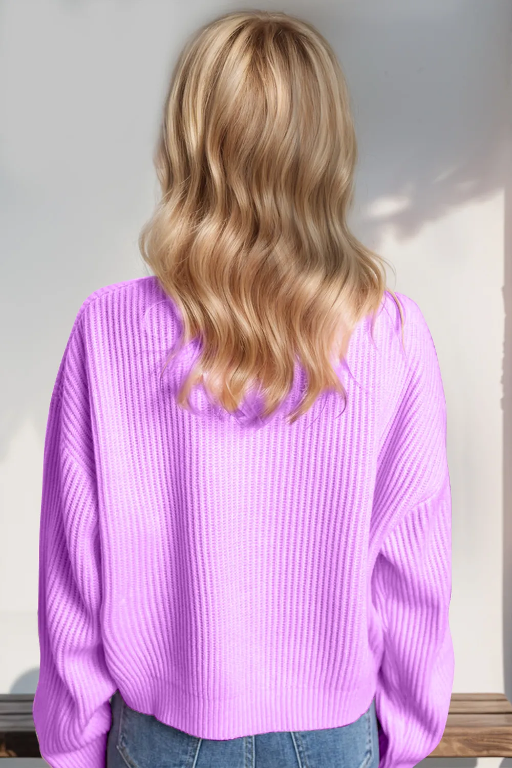 Full Size MERRY & BRIGHT Christmas Dropped Shoulder Cropped Sweater, image 4