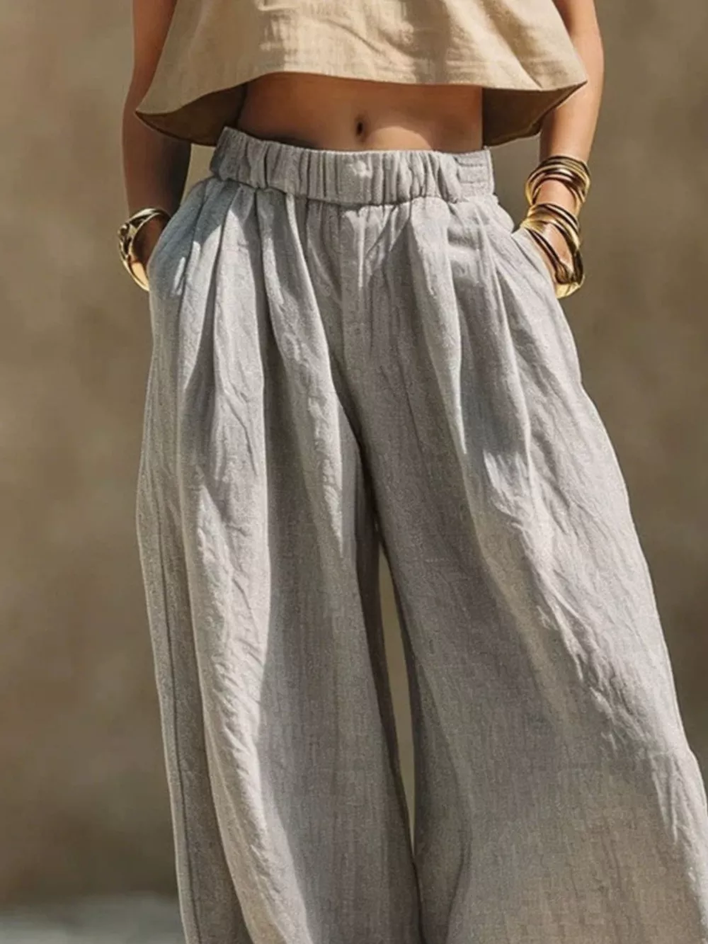 Full Size Elastic Waistband Wide Leg Pants Plus Size, image 5
