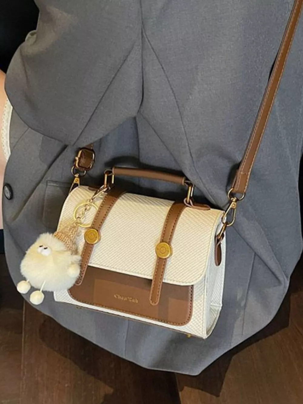Vintage Style Flap Crossbody Bag with Charm, image 2
