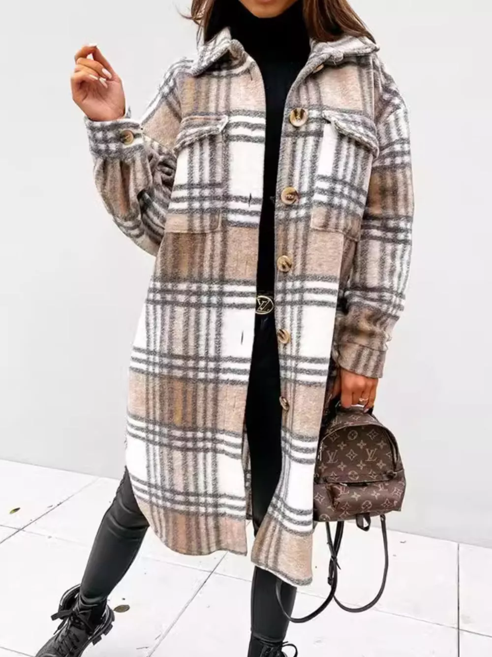 Longline Plaid Button Up Coat, image 15