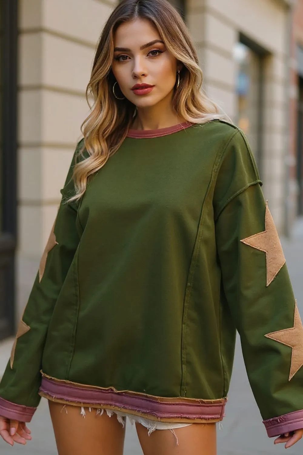 Star Patched Long Sleeve Sweatshirt