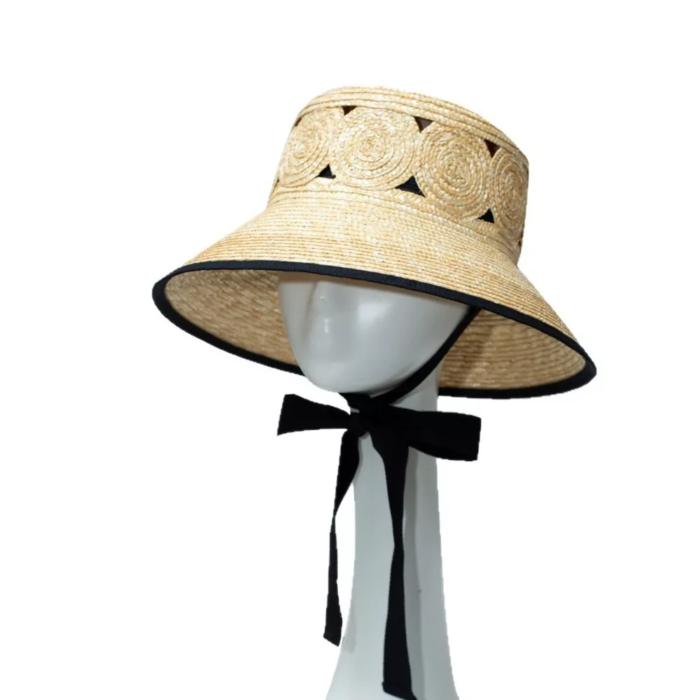 Straw Sun Hat with Contrast Trim, image 3
