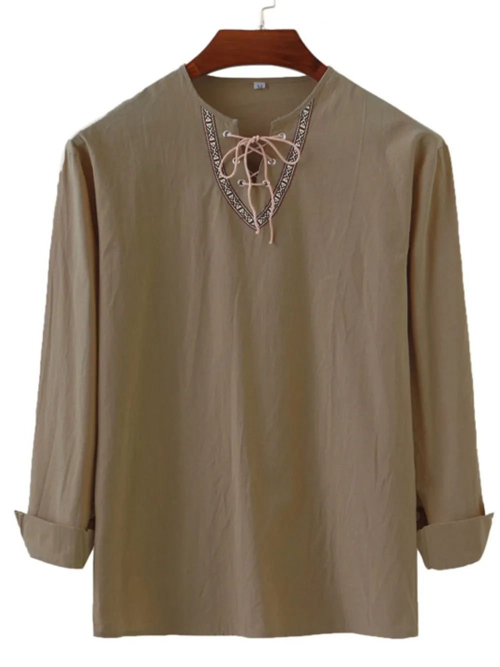 Men's Full Size Lace Up Long Sleeve Shirt Plus Size, image 4