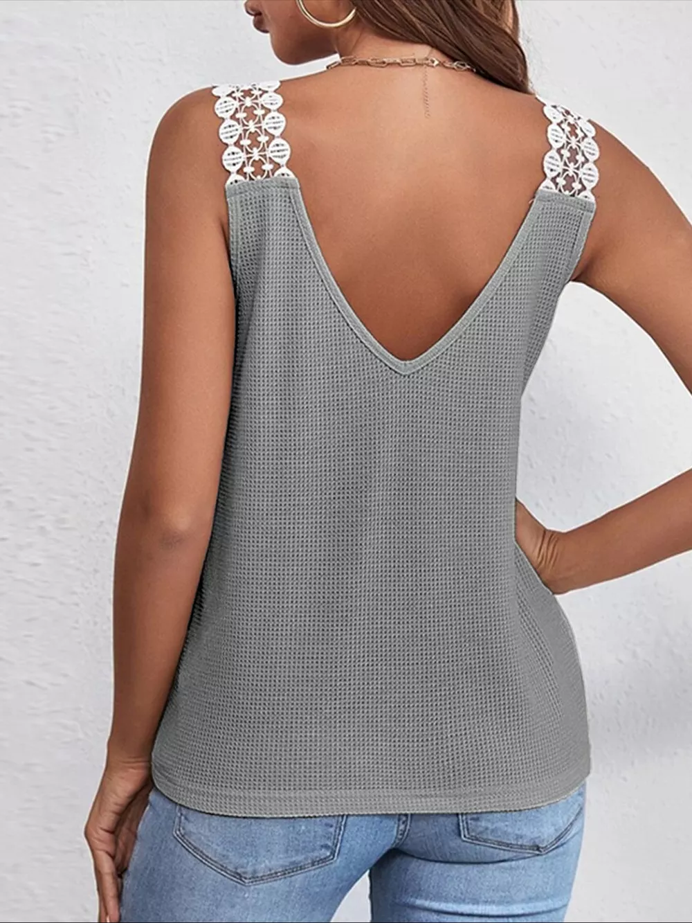 Lace Trim V-Neck Tank Top, image 8
