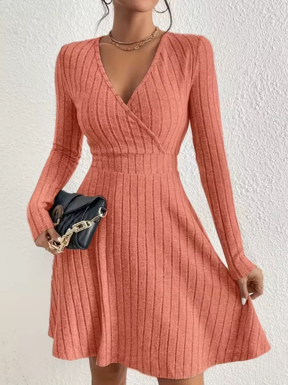 Ribbed Knit Wrap Mini Dress, image 29