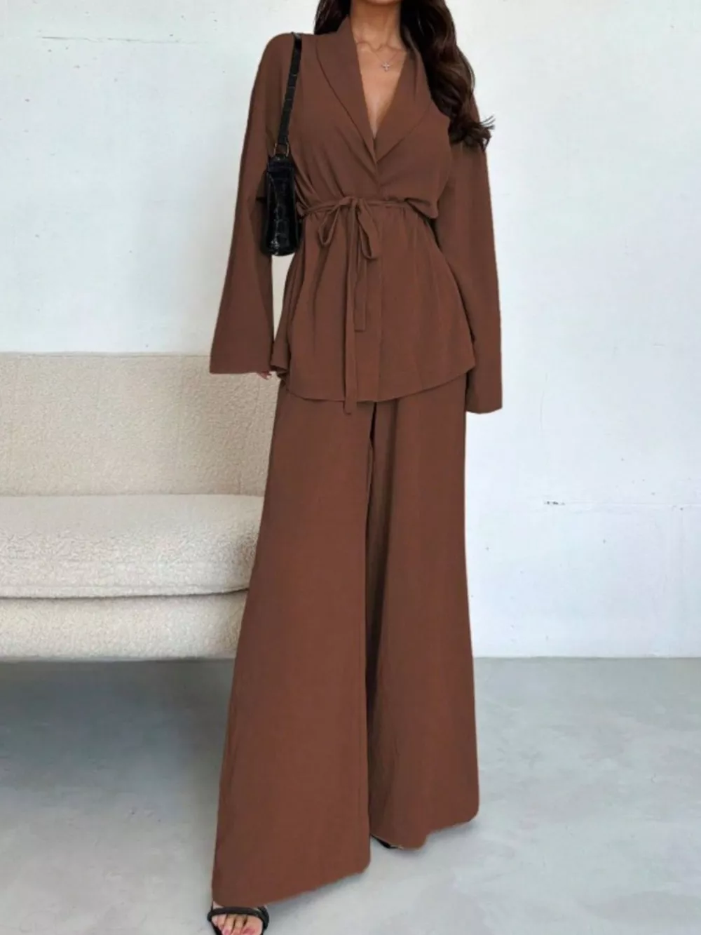Front Tied Shirt and Wide-Leg Pants Set, image 14
