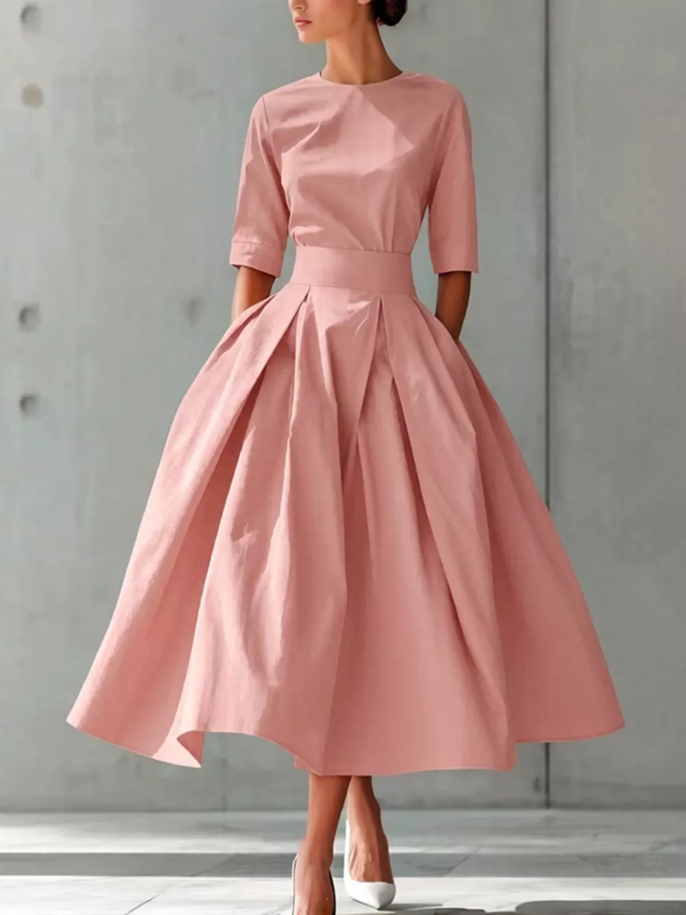 Round Neck A-Line Midi Dress, image 5