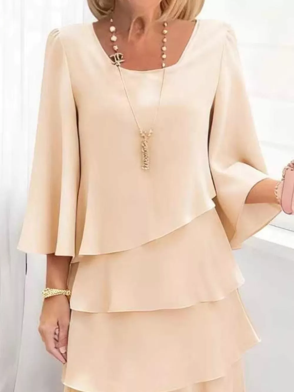 Full Size Ruffled Layered 3/4 Sleeve Dress Plus Size, image 11