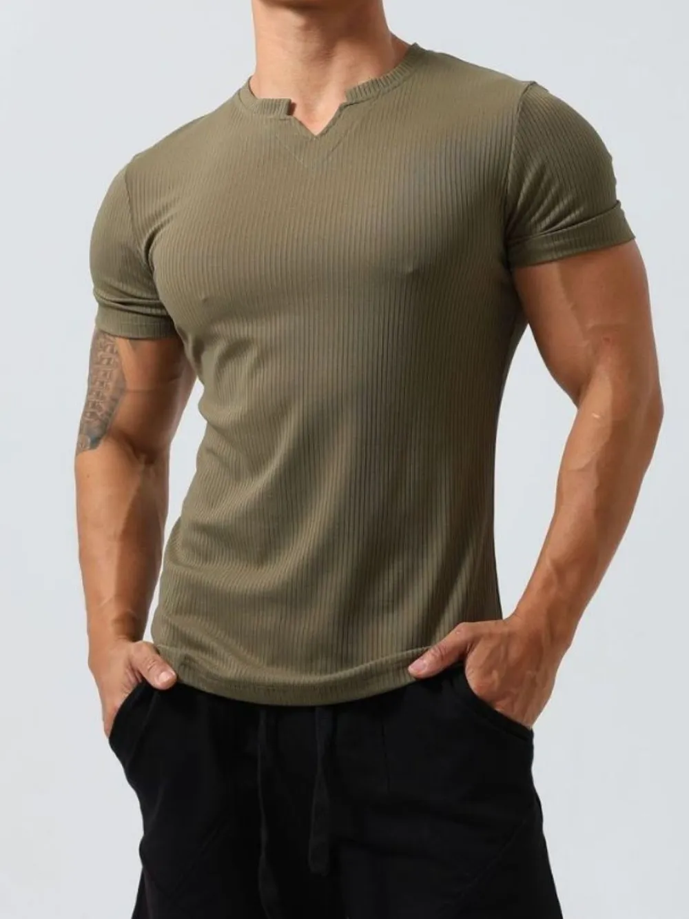 Men's Plus Size Notched Short Sleeve T-Shirt, image 2