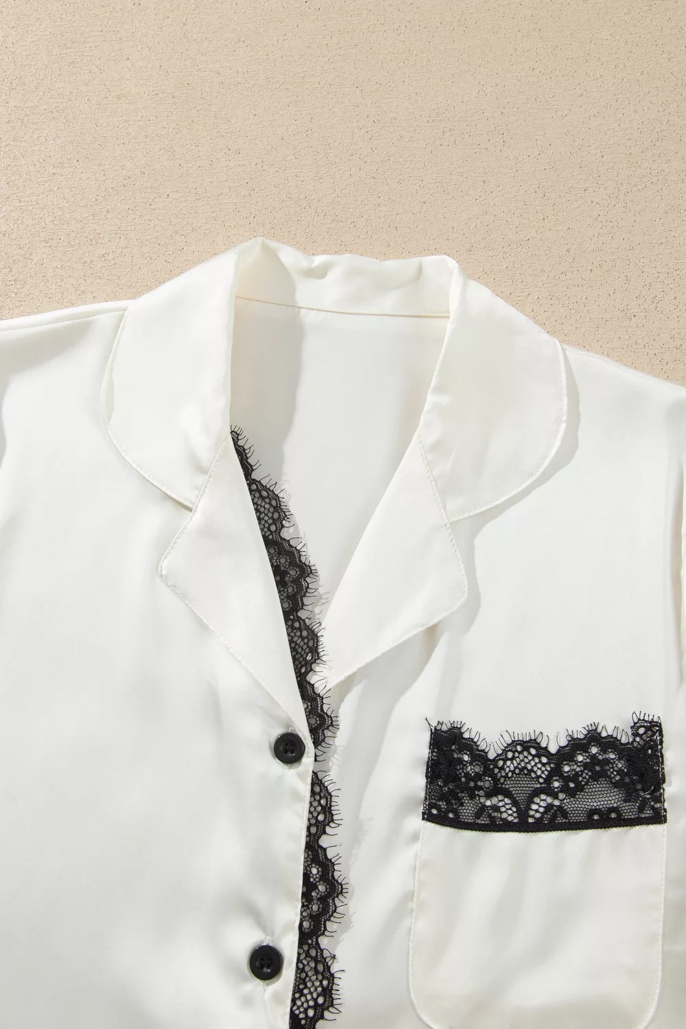 Long Sleeve Lace Trim Button Front Pajama Set, image 4