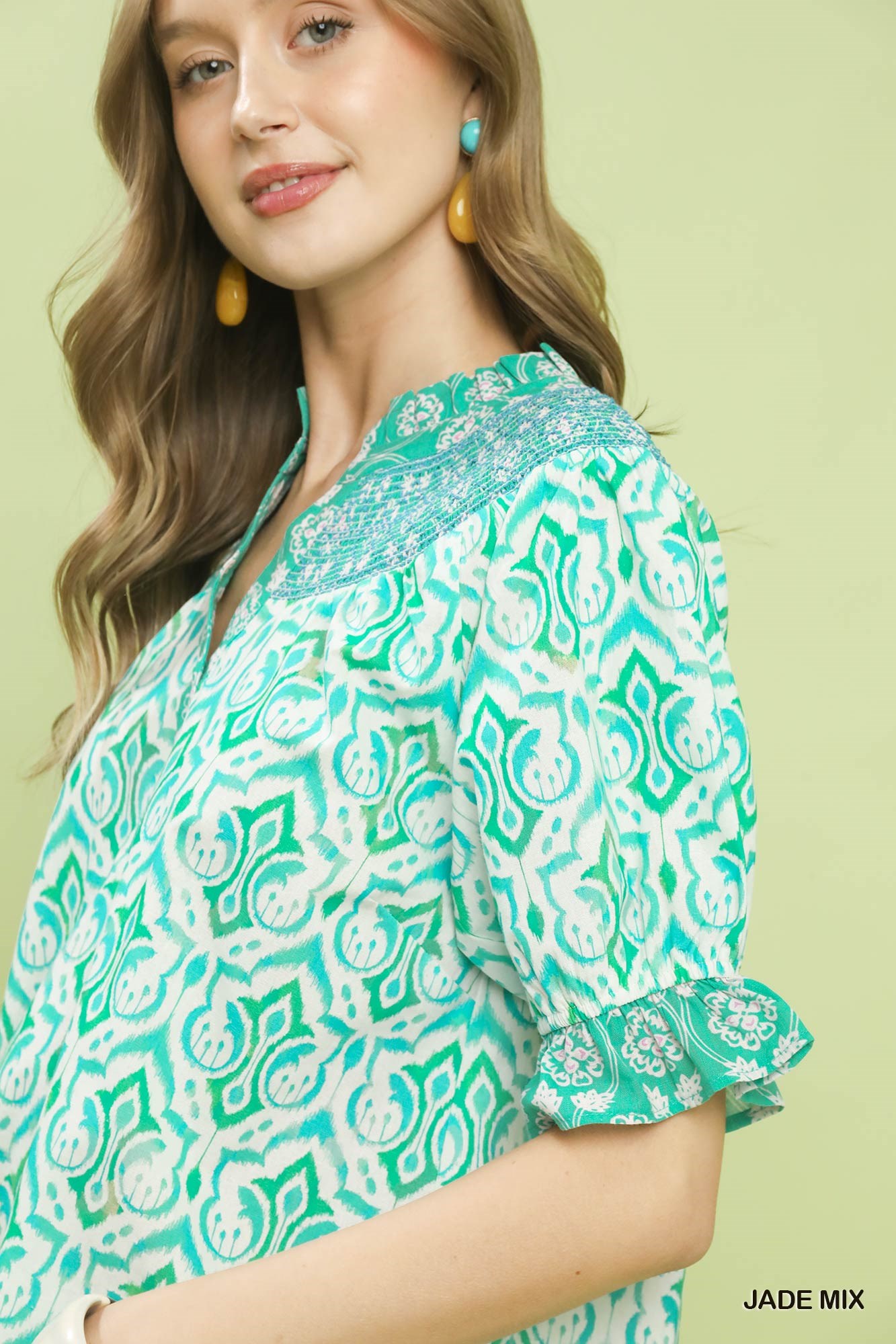Mix Boho Puff Sleeve Smocked Top, image 4