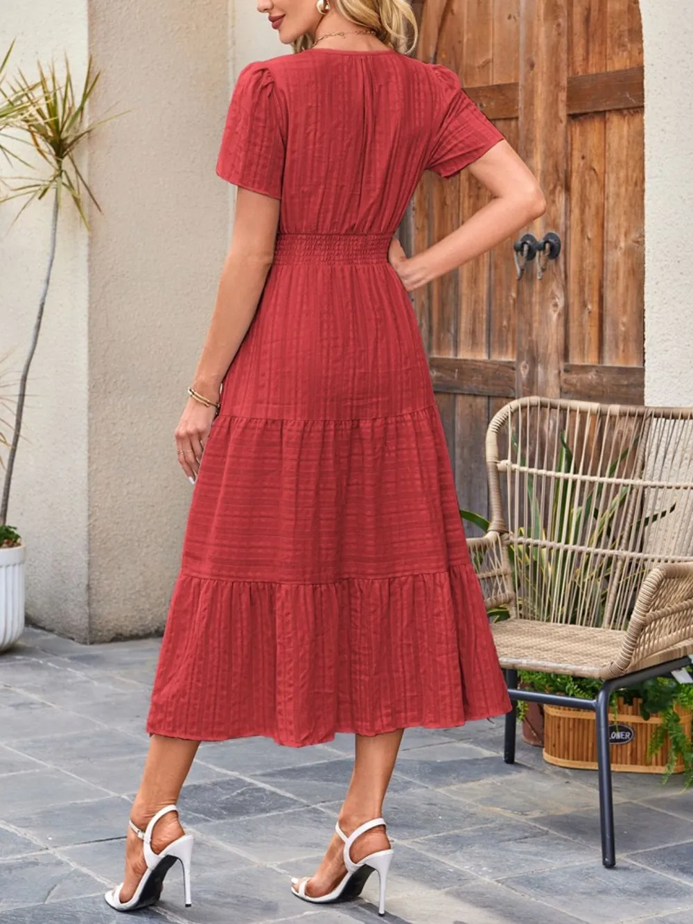 Tiered Notched Short Sleeve Dress, image 24