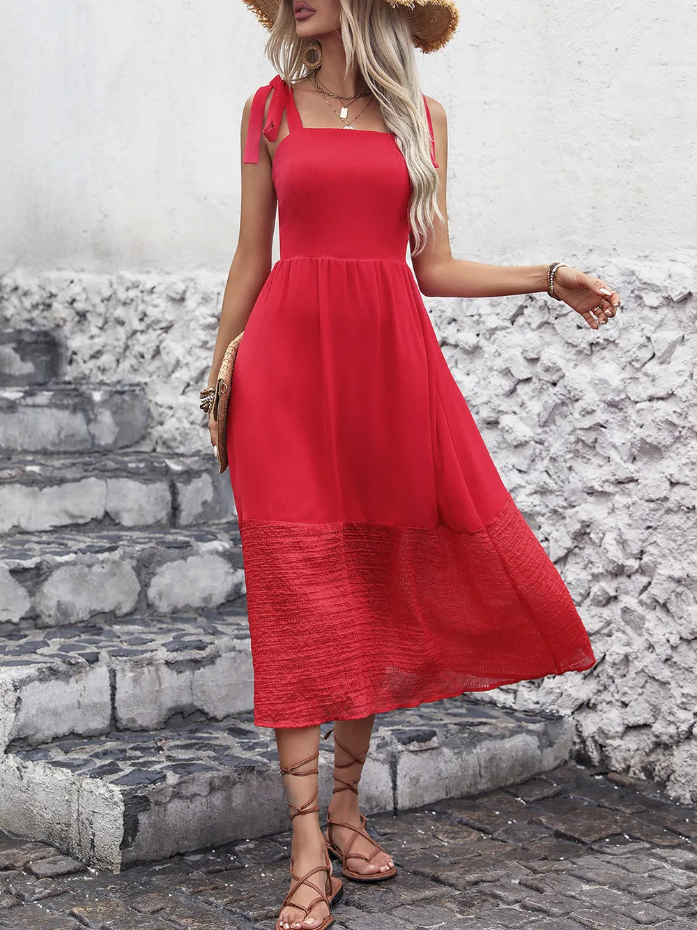 Tied Smocked Sleeveless Midi Dress, image 6