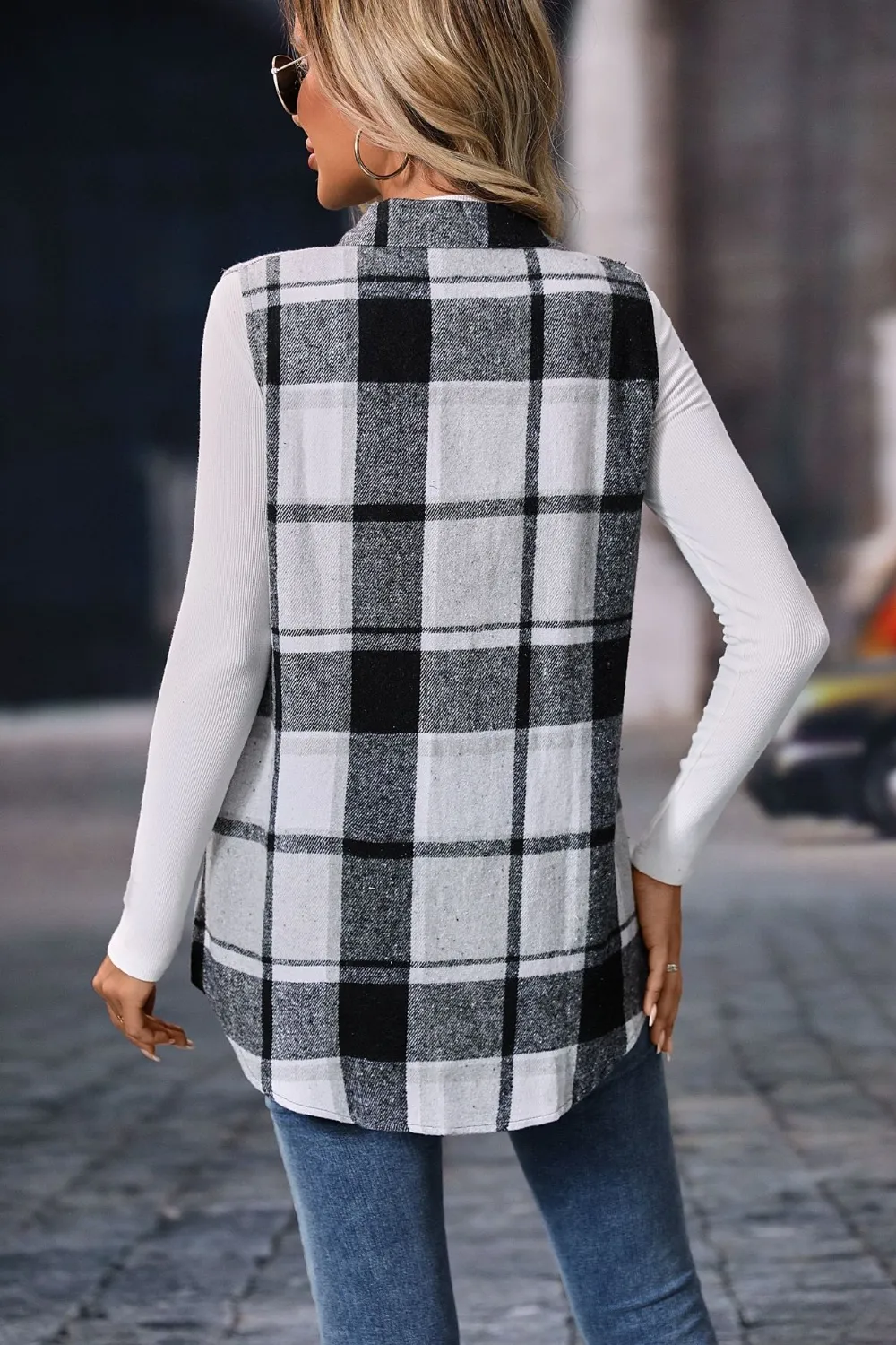 Plaid Button Up Vest Coat, image 19