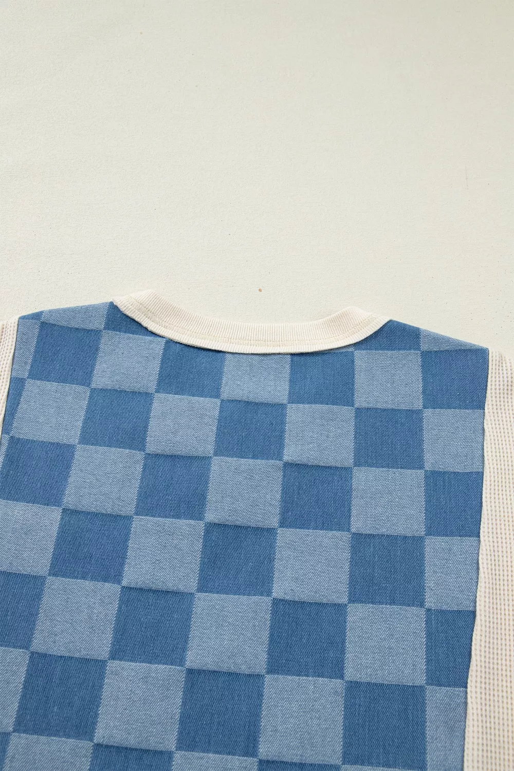Checkered Denim Patchwork Short Sleeve Loose Top, image 5
