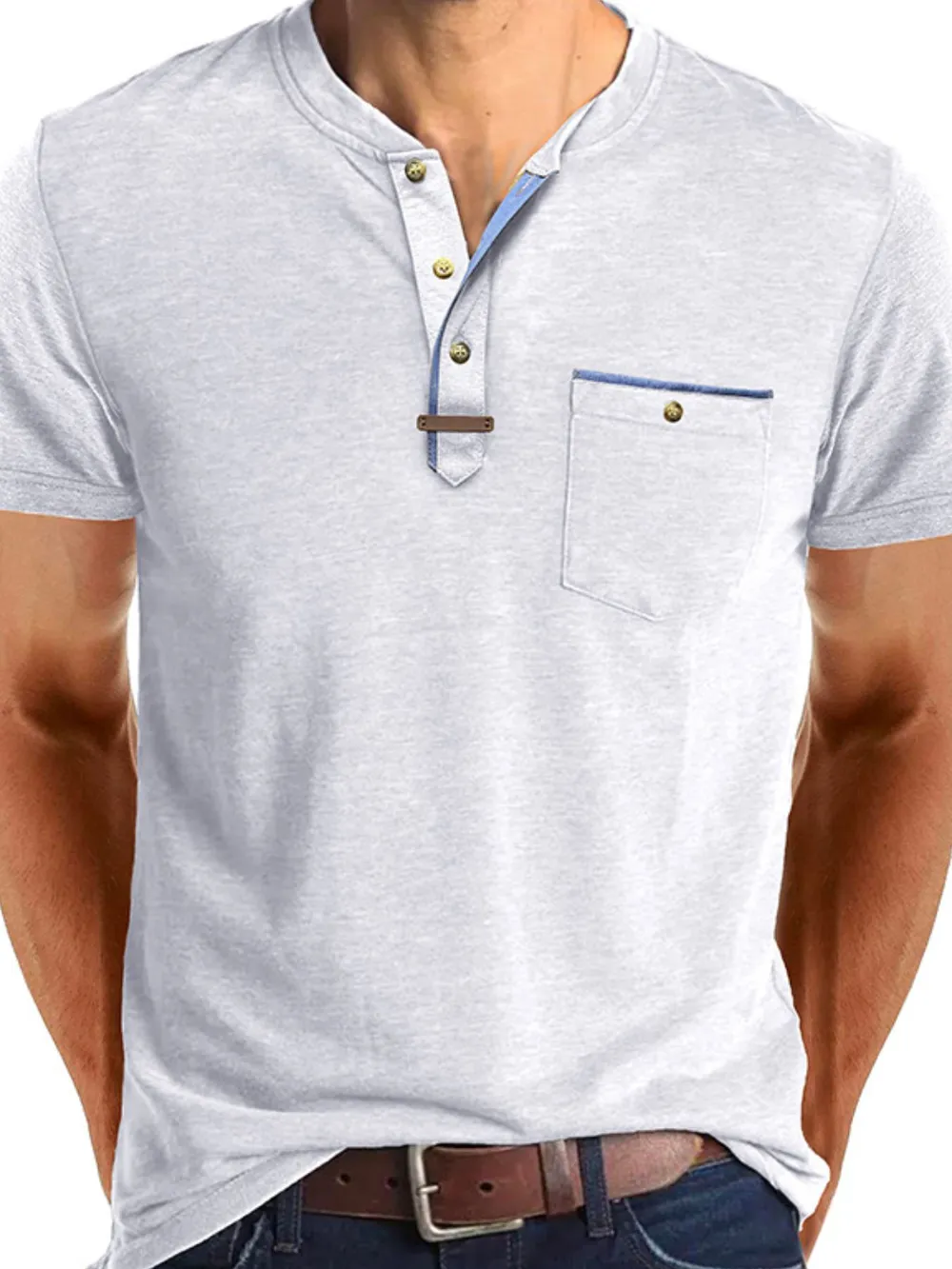 Men's Full Size Short Sleeve Henley Polo with Contrast Trim Plus Size, image 10