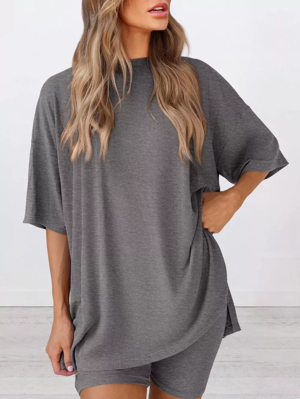 Full Size Relaxed Fit Round Neck Top and Shorts Two-Piece Set Plus Size, image 21