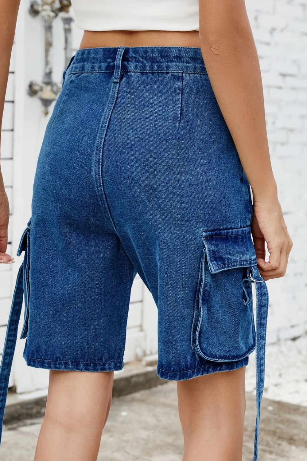 Washed Cargo Denim Shorts, image 14