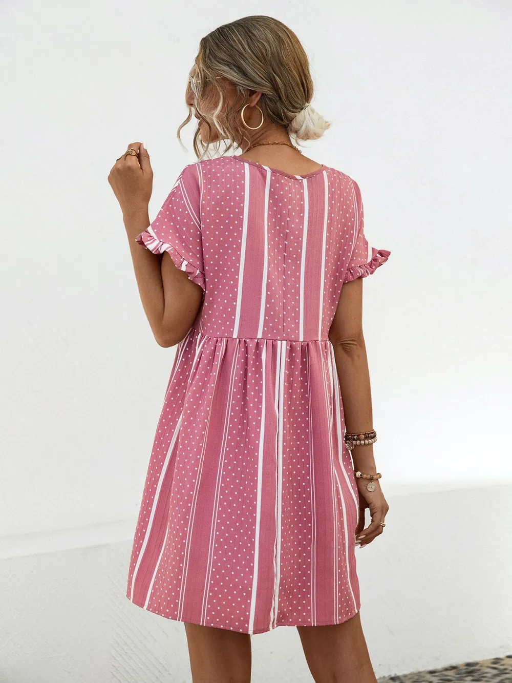 Striped Polka Dot Frill Short Sleeve Mini Dress, image 11