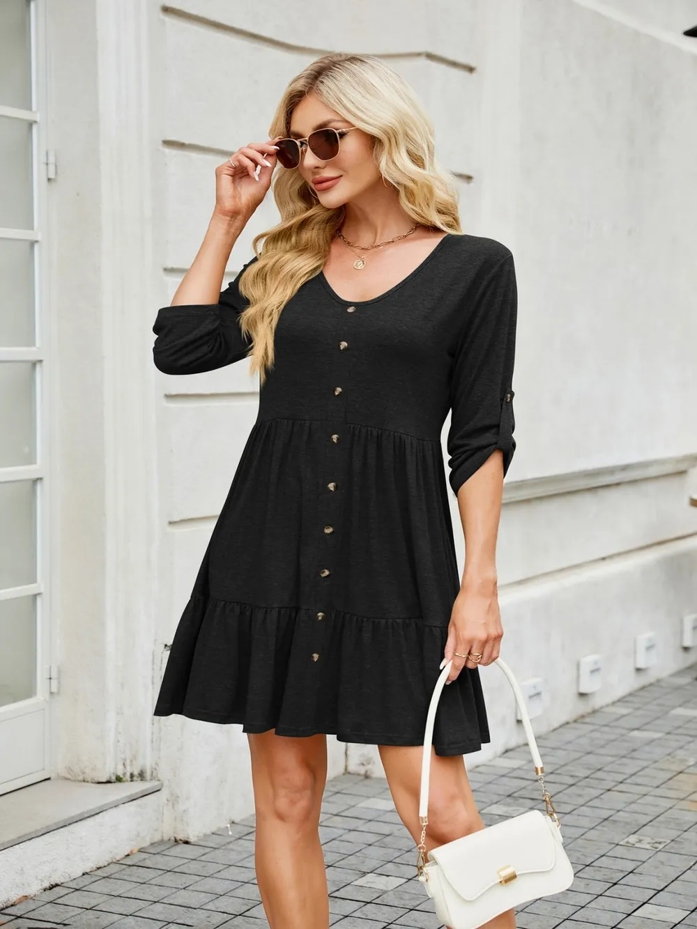 Tiered Ruched V-Neck Mini Dress, image 8