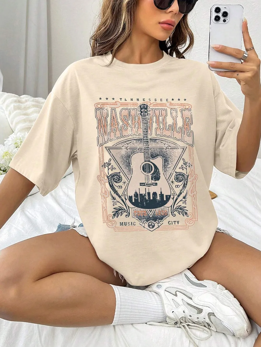Guitar Graphic Round Neck Half Sleeve T-Shirt, image 12