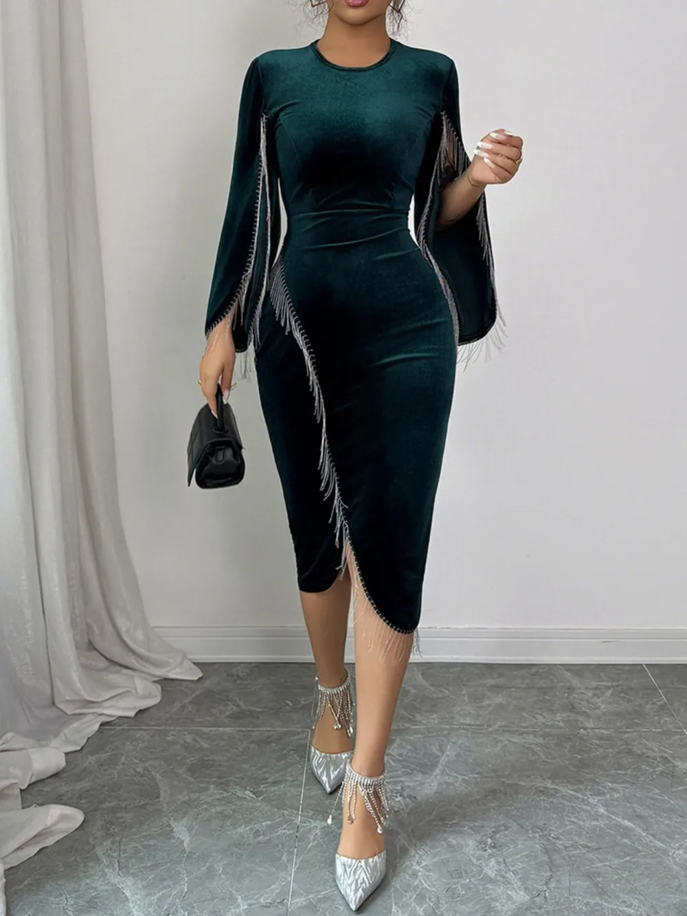 Round Neck Slit Sleeve Dress, image 5